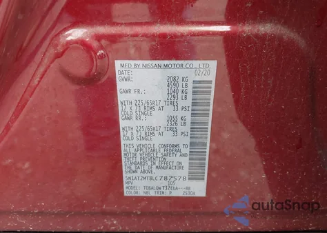 2020 Nissan Rogue Sv Fwd z USA, uszkodzony, nr VIN 5N1AT2MT8LC787578